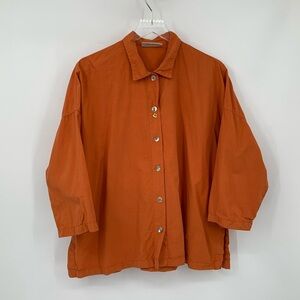 Eleven Stitch Design boxy oversized top blouse shirt orange button USA X-Small